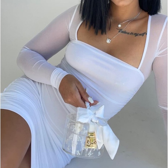 Long sleeve mesh runched mini dress - Picture 1 of 2